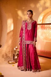 ABROO – Mehroon Silk Chanderi Sharara Set